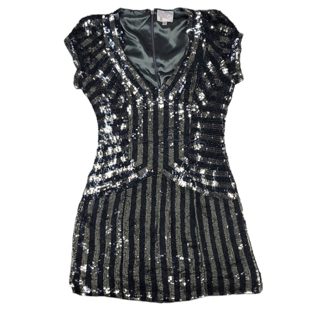 Parker Silver and Black Sequin Mini Dress - Picture 3 of 8